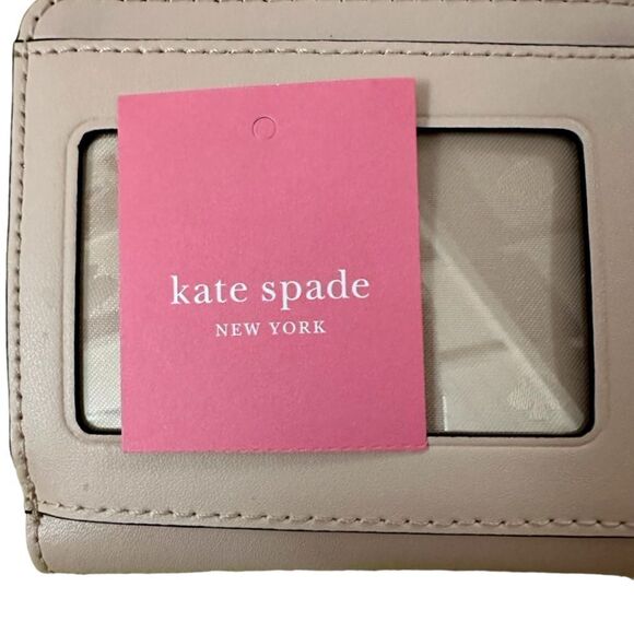 Kate Spade New York Pink Leather Cherrywood L-Zip Bifold Floral Pup wallet - Picture 3 of 10
